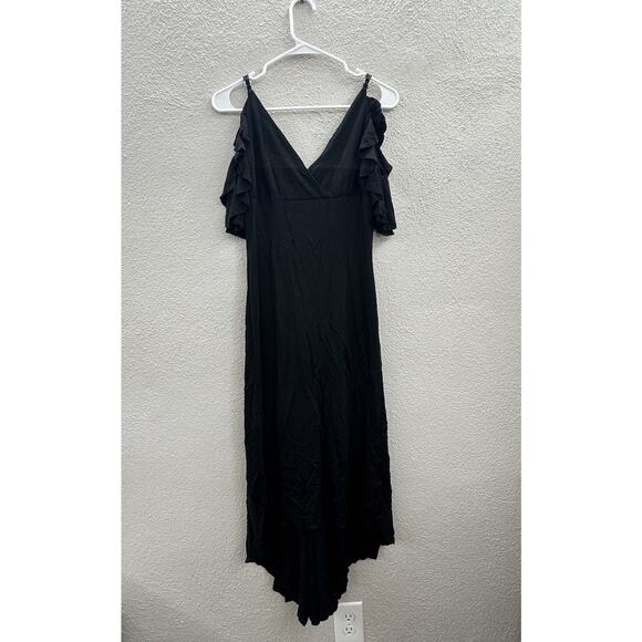 Womens Maxi Dress Size Small Black Nomani Flutter Sleeve V-Neck Low Cut Back - Picture 1 of 13